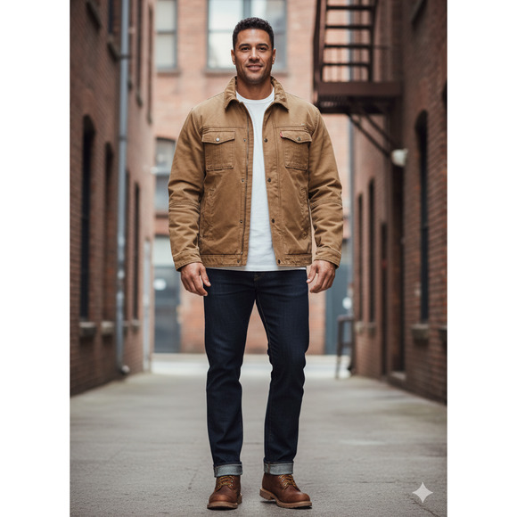 Levi's XXL Military Field Barn Chore canvas Retro utility insulate Jacket Brown - Picture 1 of 15